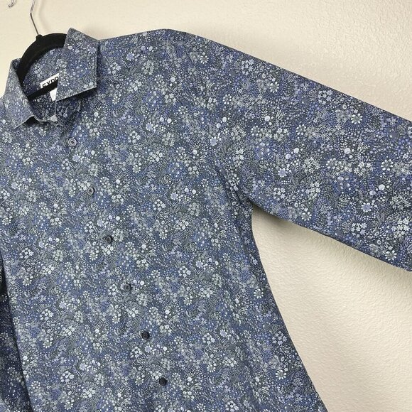 Express Men's Small Liberty Fabric Long Sleeve Collared Dress Shirt Blue Floral - Picture 7 of 14